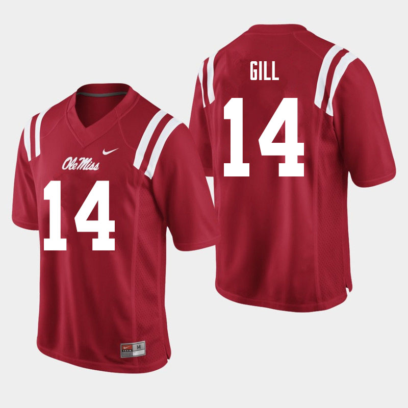 Men #14 Daylen Gill Ole Miss Rebels College Football Jerseys Sale-Red